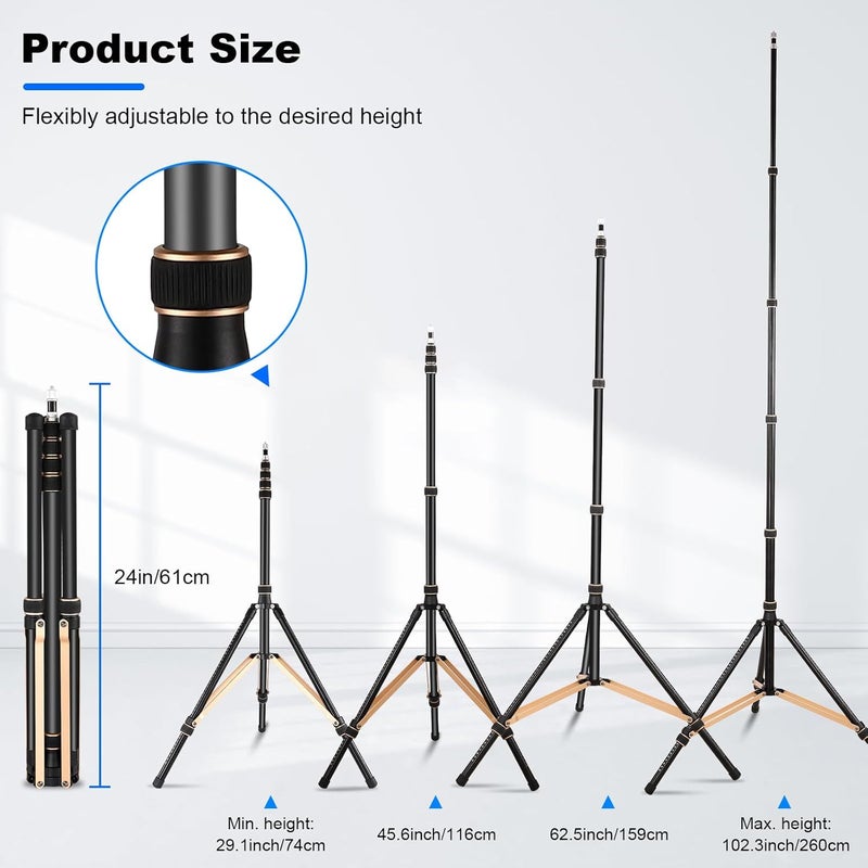 soonpho Extendable Photography Light Stand 8.5ft Aluminium Alloy Tripod Light Photography with 180° Reversible Leg Travel Compact Tripod Maximum Height 102"/260cm for Continute Output Lighting - Image 4